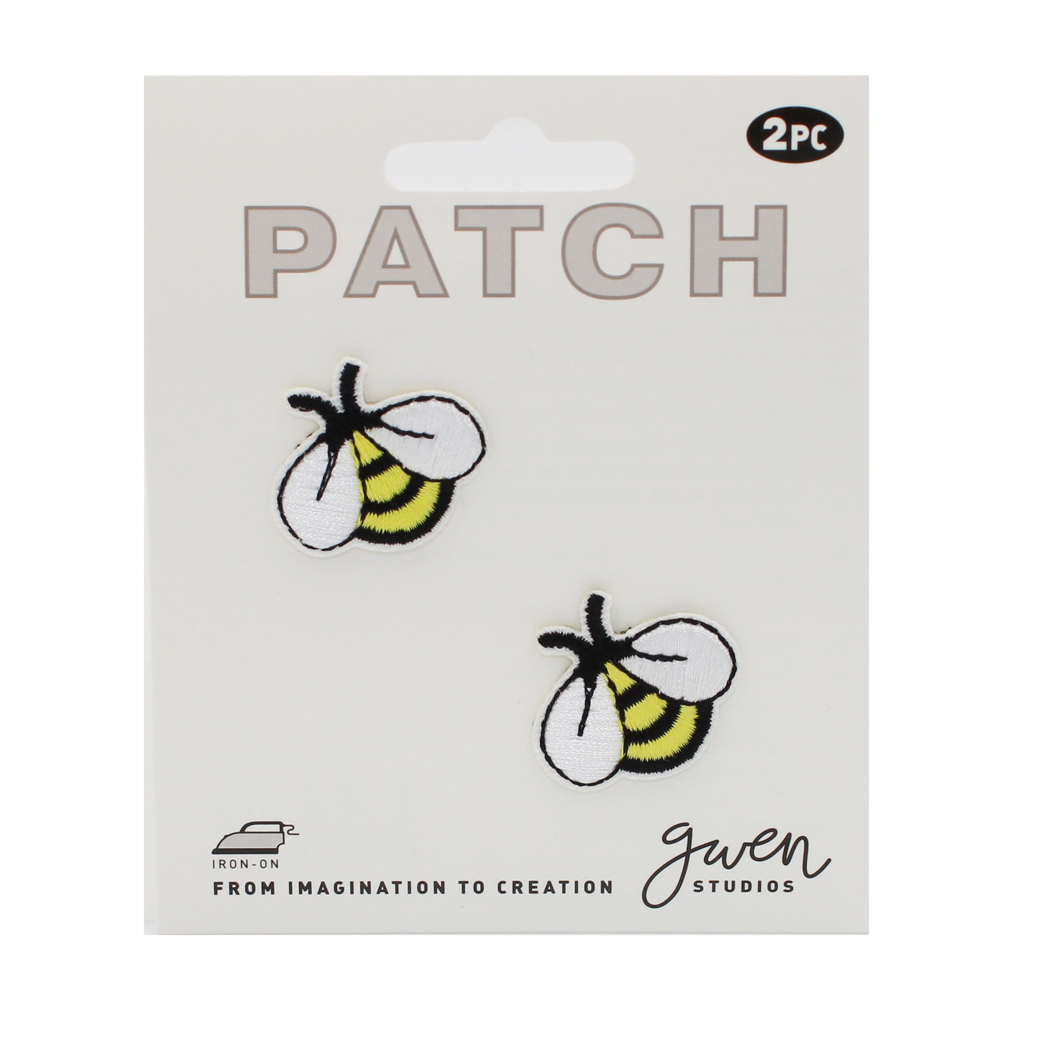Gwen Studios Embroidered Yellow Bumble Bee Iron-on Patch Appliques, 1" x 1.1", 2CT