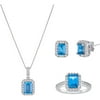 Gemspirations Simulated Blue Topaz 3-Piece Silvertone 3-Piece Earrings, Pendant and Ring Boxed Set Boxed Set, 18"