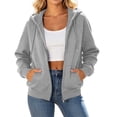thumbnail image 3 of Hoodie for Women Dqueduo Women's Casual Full-Zip Fleece-Lined Hoodie Drawstring Long Sleeve Sweatshirt Coat with Pockets Gray XL, 3 of 10