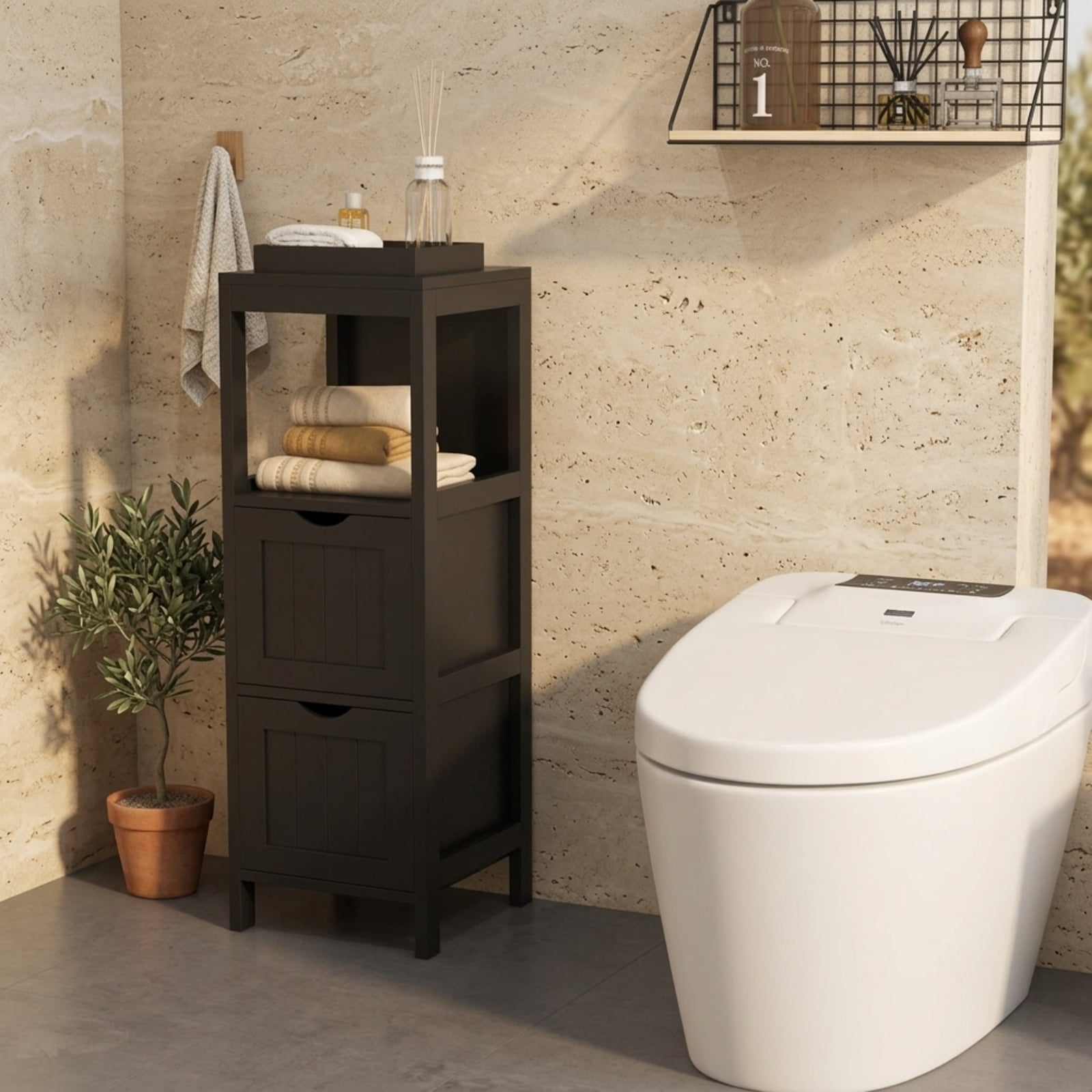 Vebreda Freestanding Bathroom Storage Cabinet, Freestanding Storage Cabinet with 2 Removable Drawers for Bathroom, Extra Anti-Toppling Mechanism