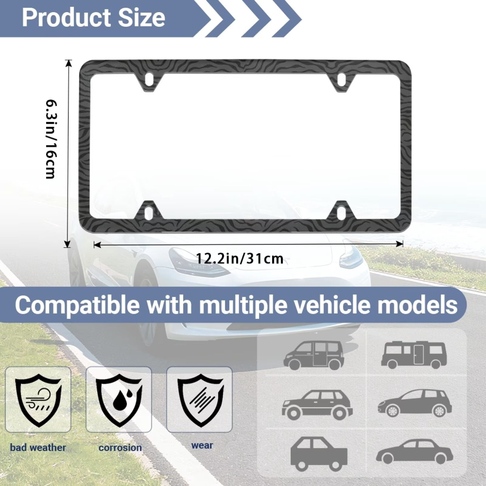 Jeiento Black Zebra Stripes License Plate Frame 2pcs License Plate Holder with Screw Caps (4 Holes) Auto Accessories Decoration Universal Car Frame for Women and Men
