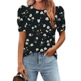 thumbnail image 2 of Tops de Algodón de las Mujeres con Cuello Tripulación Plisado Manga Corta Suéter Suelto, Top de Impresión Casual para el Hogar Y el Uso Diario, 2 of 7