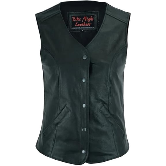 Daniel Smart Women’s Faux Leather Motorcycle Vest – V-Neck Biker Vest with Snap Closure, Pockets & Customizable Back