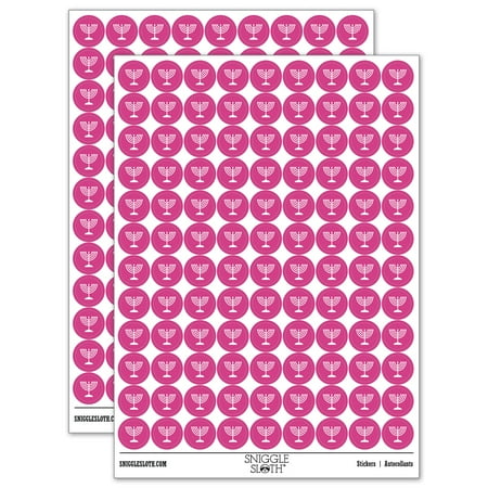 Menorah Hanukkah 200+ Round Stickers - Hot Pink - Gloss Finish - 0.50" Size