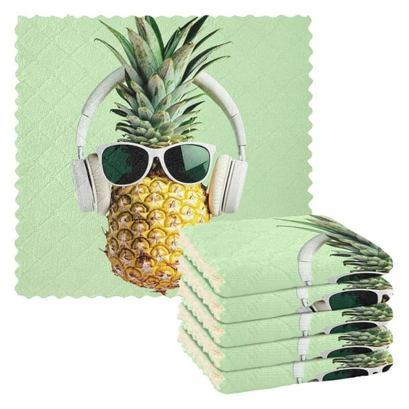6 Pieces of Kitchen Towels 11x11Inch Kitchen Dish Cloths Kitchen Dish Towels Reuseable Cleaning Cloths Pineapple Headphones