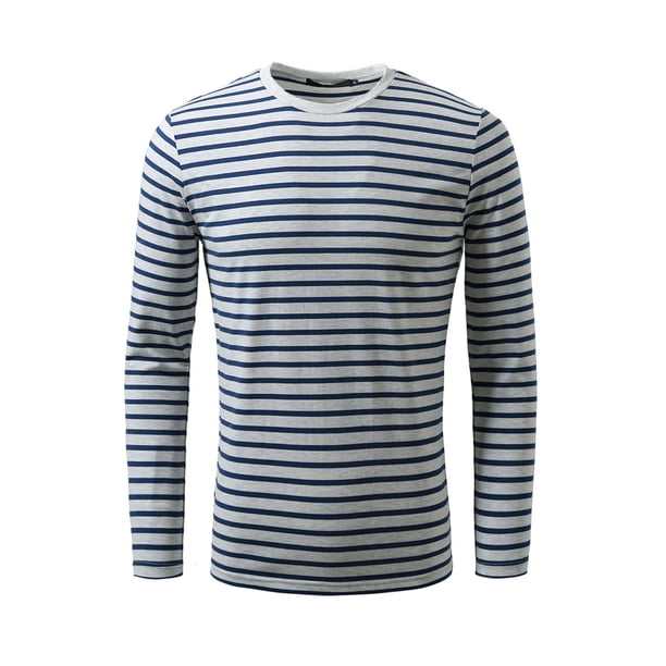 CamisePaHombres Cuello Redondo Mangas Largas Estampado de Rayas Gris Marino 56