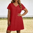 thumbnail image 3 of Busydd Plus Size Dresses 2026 Fashion V Neck T Shirt Dress Casual Solid Color Tunic Dress Short Sleeve Ankle Length Daily Flowy Summer Dresses for Women @12 3XL, 3 of 6