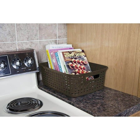 Sterilite - Decorative Wicker-Style Short Weave Basket (6 Pack) - Espresso