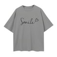thumbnail image 7 of Women Short Sleeve Tops Funny Love Graphic Print Round Neck Pullover T-Shirts Trendy Casual Loose Fit Workout Tee Blouses, 7 of 7