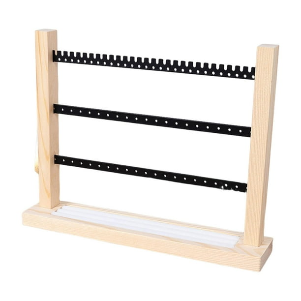 Earring Display Stand Expositor de Pendientes en Metal Y Madera Organizador de Joyas Soporte de Colgantes Estante Decorativo Adecuado para Tocador Sal Negro
