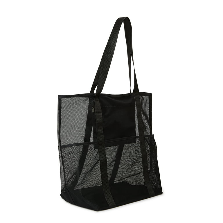 Time and Tru Women's Mesh Beach Tote Bag, 2-Pack Dark Navy / Black