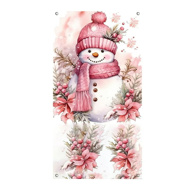 90 X 200 Cm Marco De Puerta Navideño Con Muñeco De Nieve Rosa Fondo Navideño Marco De Puerta Cortina Para Fiesta Navideña Fondo De Tela Decoración Para Porche Decoración Para Fiestas