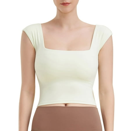 Yindaity Evening Dress Style Sports Bra Square Neck Sports Bra Tight Yoga Vest Women s Sports Short Sleeve Yoga Dress (Green M)