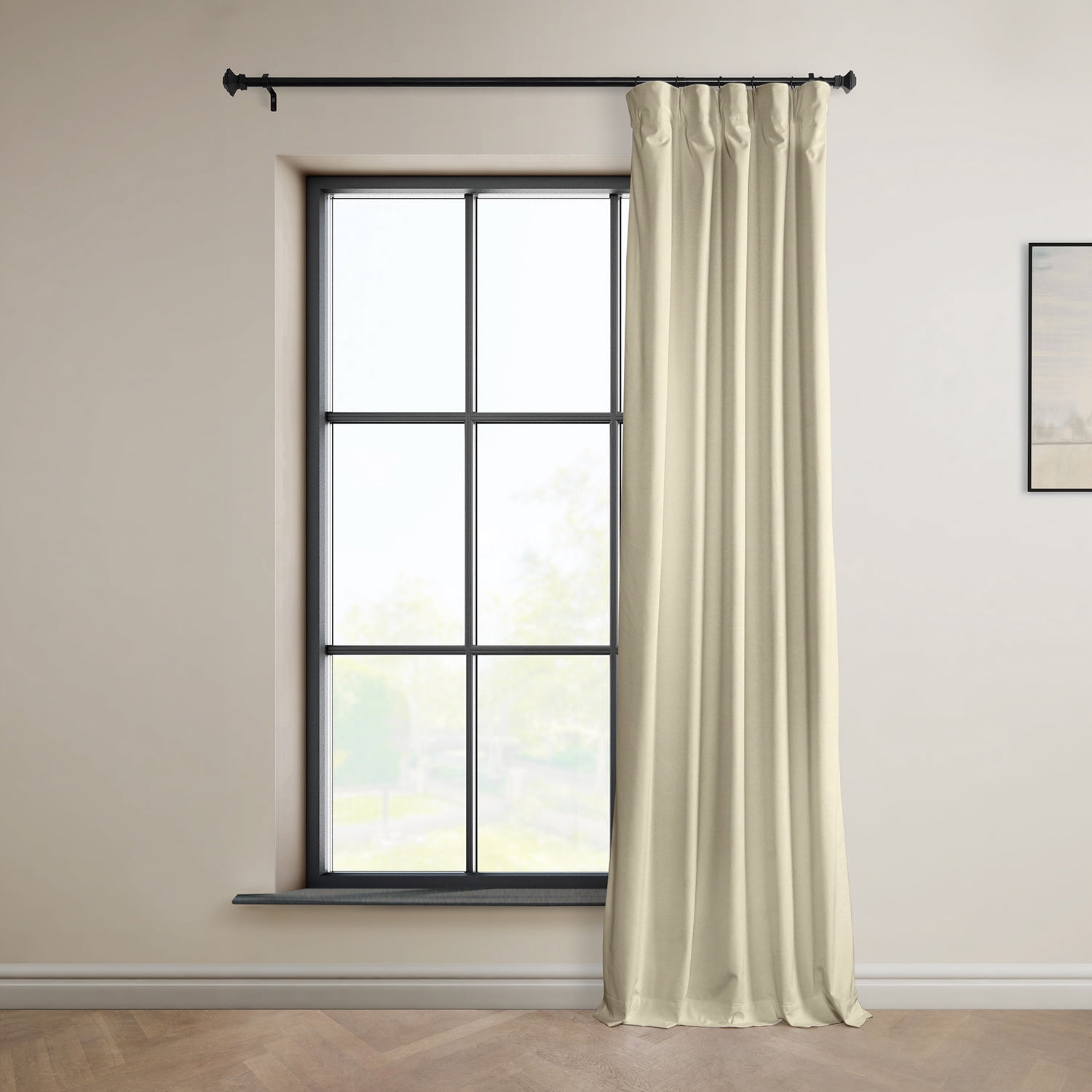 Half Price Drapes Signature Angora Beige Plush Velvet Hotel Blackout Curtains(1 Panel), 50W X 108L