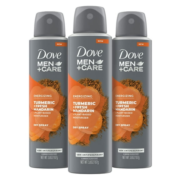 Dove Men Care Antiperspirant Dry Spray Deodorant for Men Turmeric and Fresh Mandarin 48 Hour Sweat and Odor Protection 3.8 oz 3 Count