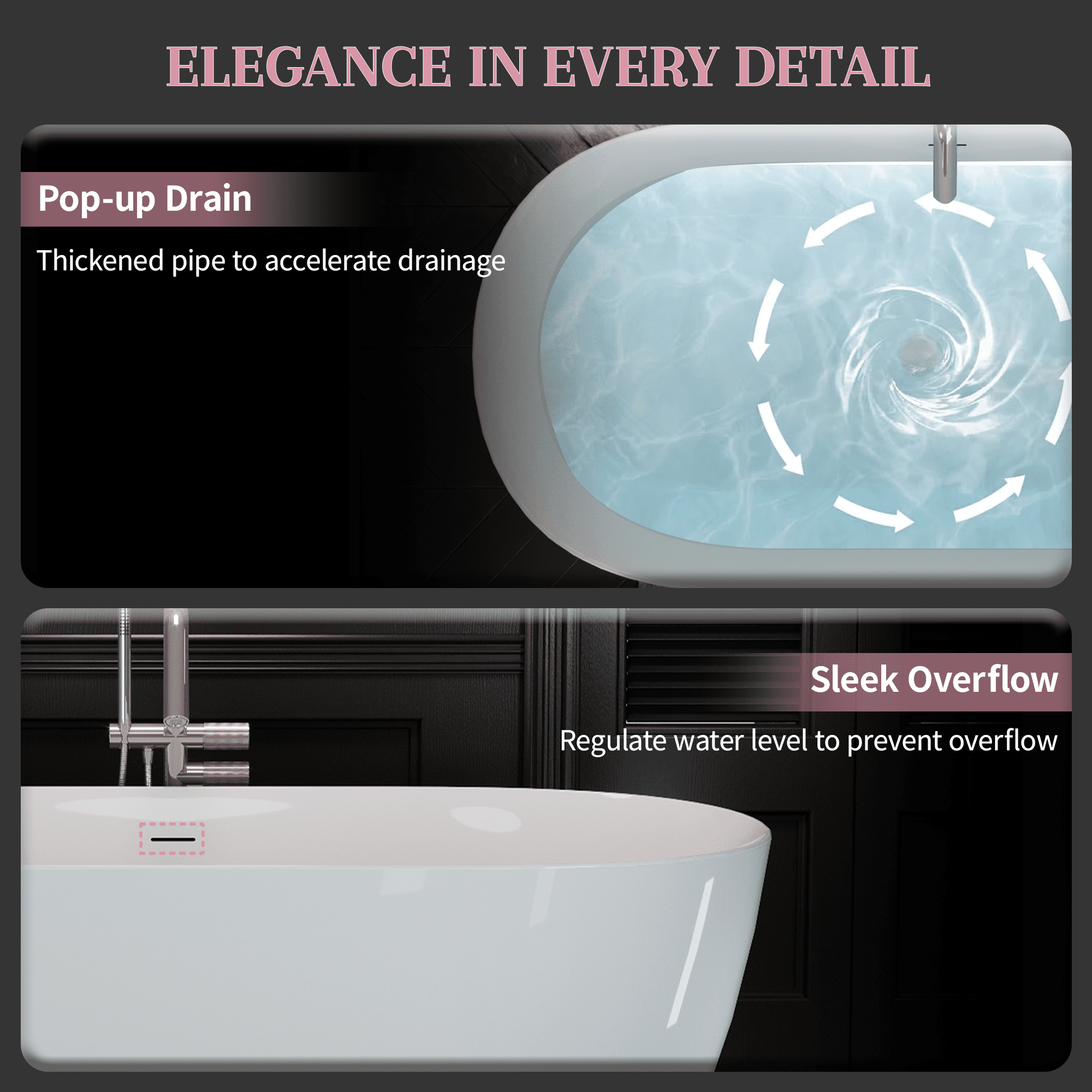 LiviNest 60" Acrylic Freestanding Bathtub: Oval Deep Soaking Tub with Heat Retention & Pop-up Drain - Contemporary Stand Alone Bath Tub for Luxury Hotel Spa & Home Upgrade, Glossy White Finish