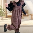 thumbnail image 3 of XinLfly Toddler Little Girl Clothes Outfit Casual Solid Color with Pocket Corduroy Overalls Long Sleeve Pullover Tops Set,Brown,5T, 3 of 6
