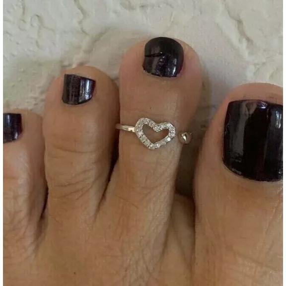 Lab Created Diamond Women's Heart Shape Adjustable Toe Ring Real 925 Sterling Silver