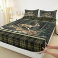thumbnail image 4 of Feelyou Wildlife Deer Moose Men Twin Sheet Sets, Vintage Green Buffalo Twin Fitted Sheet, Rustic Farmhouse Tree Flat Sheet, Breathable Home Decor, 3-Piece, 4 of 8