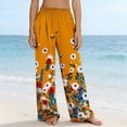 thumbnail image 4 of MYAOYI Women's Summer Casual Floral Pants, Smocked High Waist Wide Leg Trousers with Pockets, 4 of 7