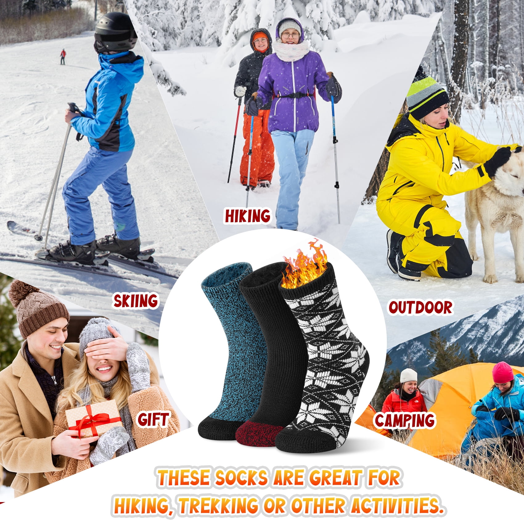 3 Pairs Thermal Socks for Women, Winter Thick Warm Heated Boot Crew Socks Size 5-11