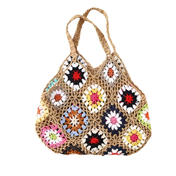 GASTROPOD Women Tote Bag Floral Crochet Large Capacity Handmade Vintage Multicolor Hollow Out Handbag for Travel, Khaki