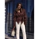 thumbnail image 5 of Chaqueta de con Parches y Cinturón para Mujer, de Larga, con Cordón Ajustable, Abrigo Grueso para Mujer, Ropa de Calle Marrón M, 5 of 7