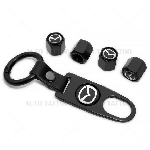 Car Wheels Tire Valve Dust Stem Air Cap Cover Keychain Ring Mazda Logo Sport