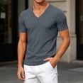 thumbnail image 7 of yillto Mens V Neck Shirts Cotton Short Sleeve Breathable Big and Tall Tops Summer Loose Plain Tee, 7 of 7