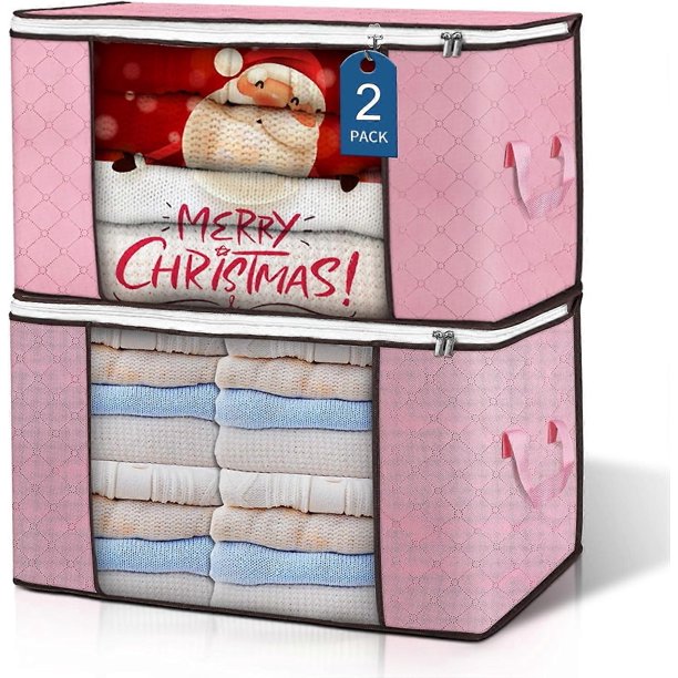 90L Large Storage Bags, 2 Pack Clothes Storage Bins Foldable Closet Organizer Storage Containers Storage and Organization (Pink)