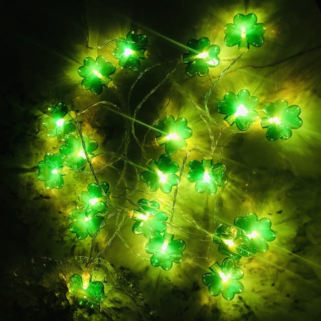 VBXOAE St. Patrick's Day 5.4ft Green LED String Lights-Battery Operated,Waterproof,Indoor/Outdoor Irish Party Decorations,10 Lights