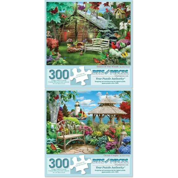 Bits and Pieces 300 Piece Jigsaw Puzzles for Adults Nature Ocean Woods 2 Puzzles, 18 x 24 Inch