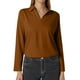 thumbnail image 1 of Top de mujer de color liso, manga larga y cuello en V con solapa - Poliéster y spandex - Corte ajustado para uso informal, 1 of 4