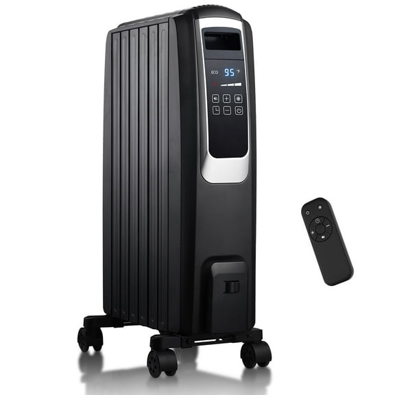1500W Electric Oil Filled Radiator, 26" Durable Steel Radiator Heater, Oil Filled Heater with Remote Control, ECO & Silent Mode, 24H Timer, Overheat & Tip-Over Protection