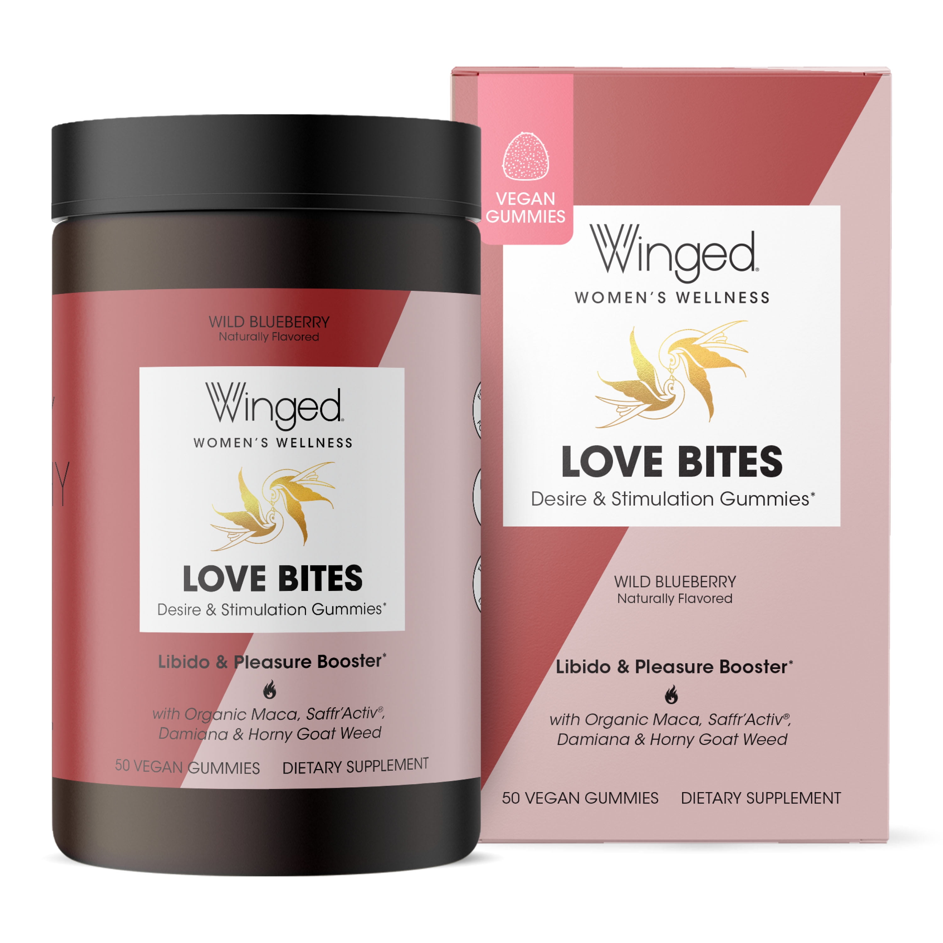 Winged Wellness Love Bites Libido and Pleasure Boosting Vegan Gummies, Women's Supplement, 25 Servings, 50ct