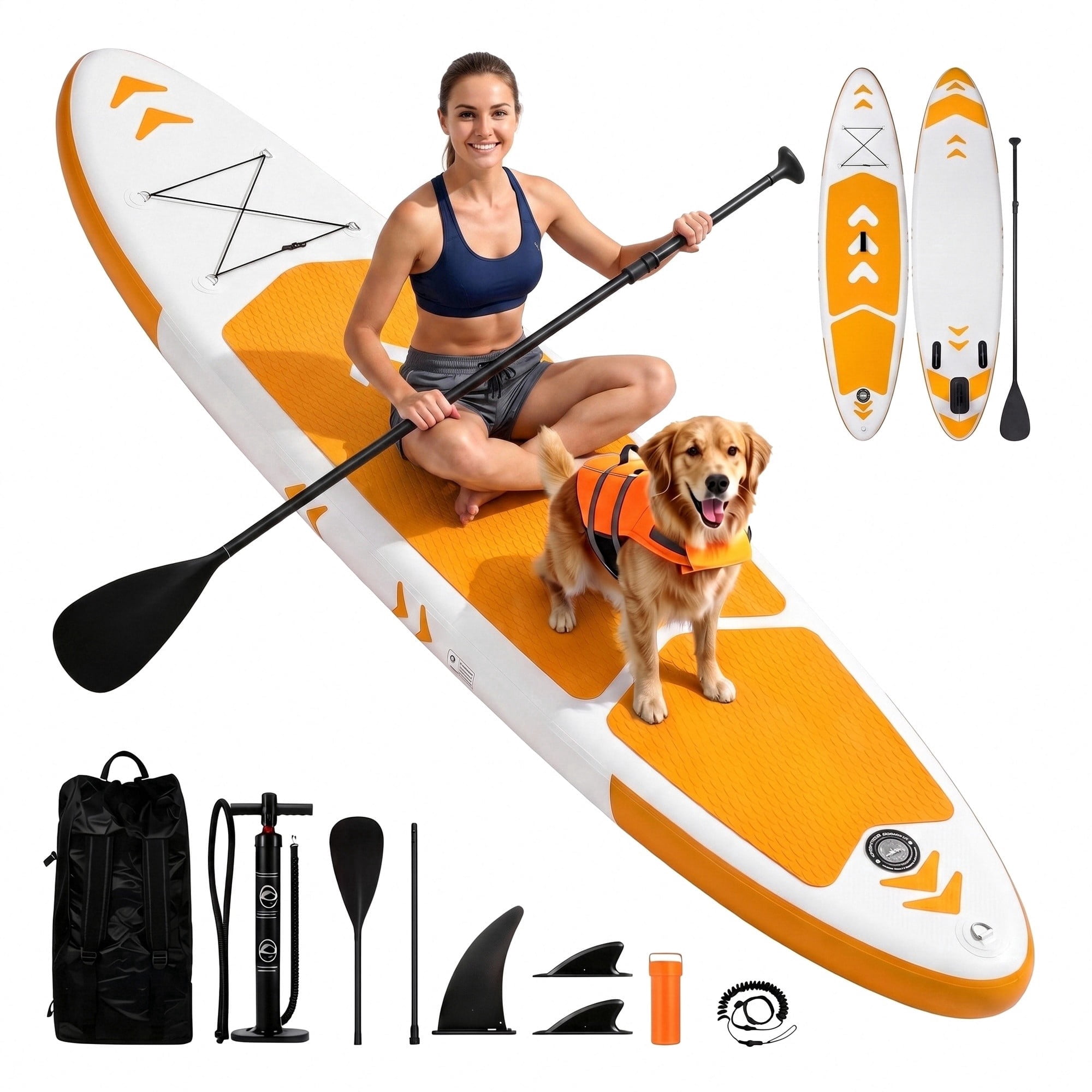 Naipo 120"x30"x6" Inflatable Paddle Board Stand Up Paddle Board SUP Board Ultra-Light (17LBS) For Summer Surfing, Orange