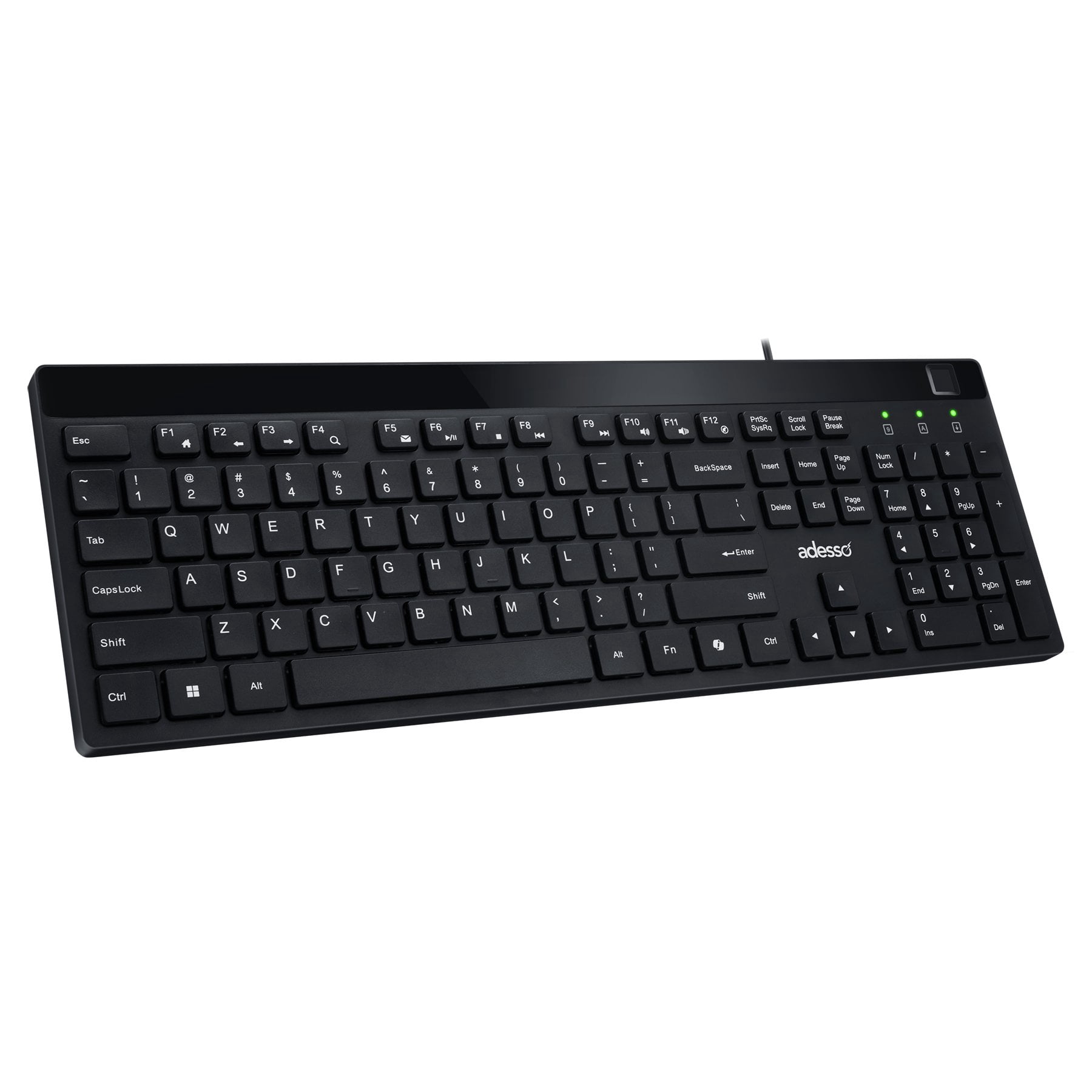 Adesso AKB-140FB Keyboard - Cable Connectivity - USB Type A, USB Type C Interface - 104 Key(s) - My Computer, Back, Forward, Search, Email, CoPilot, Play/Pause, Stop, Previous Track, Next Track, Vo...