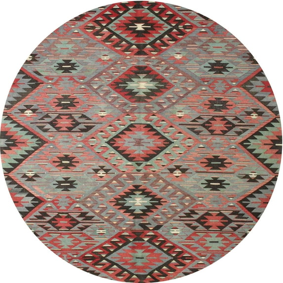 Ahgly Company Indoor Round Contemporary Brown Red Southwestern Area Rugs, 6' Round