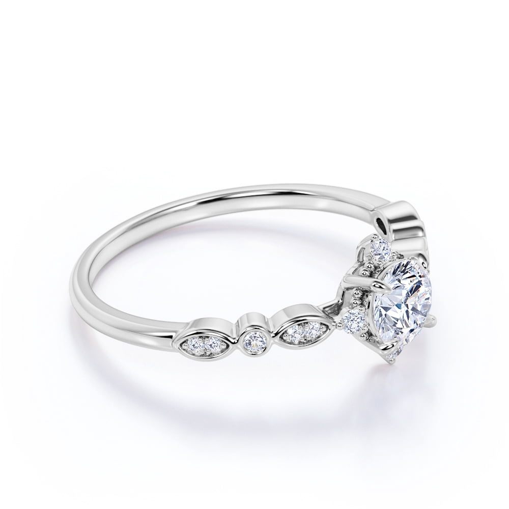 JeenMata 1.75 Carat Round Near Colorless Moissanite Promise Ring - Minimalist Moissanite Engagement Ring - 18k White Gold over Silver