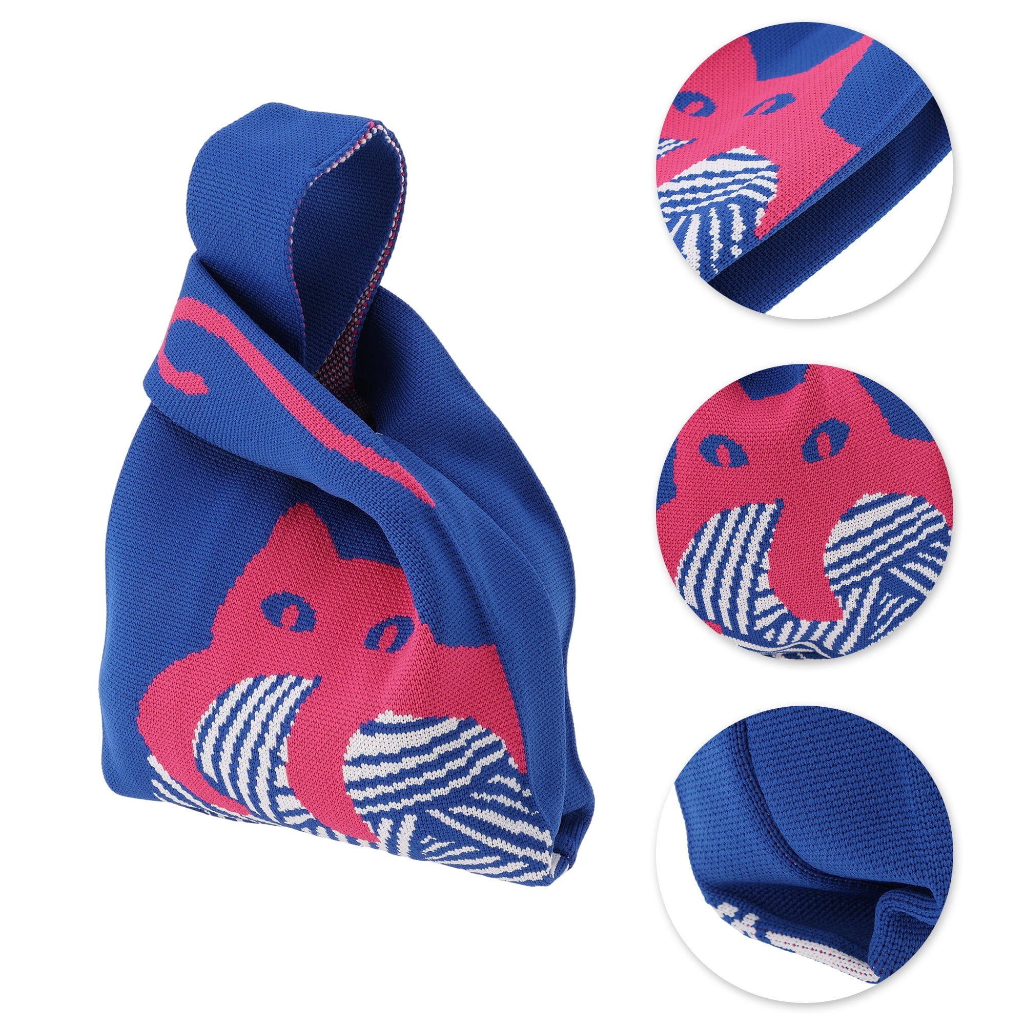 Unique Bargains Practical and Cute Design Stylish Cat Knitted Wrist Bag Dark Blue
