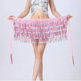 thumbnail image 4 of Ousvtion Saving Sequin Skirt for Women Sparkle Tassel Skirts with Drawstring Belly Dance Hip Scarf Layered Glitter Dress Mardi Gras Outfits Dancing Cowgirl Costume Deals,Pink,Free Size, 4 of 8
