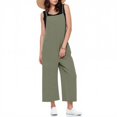 thumbnail image 2 of WTOBBY Women's Casual Wide Leg Jumpsuit Romper in Solid Color, Overalls Style with Adjustable Straps, Side Slit Legs, and Pockets for Stylish Comfort,Army GreenL, 2 of 5