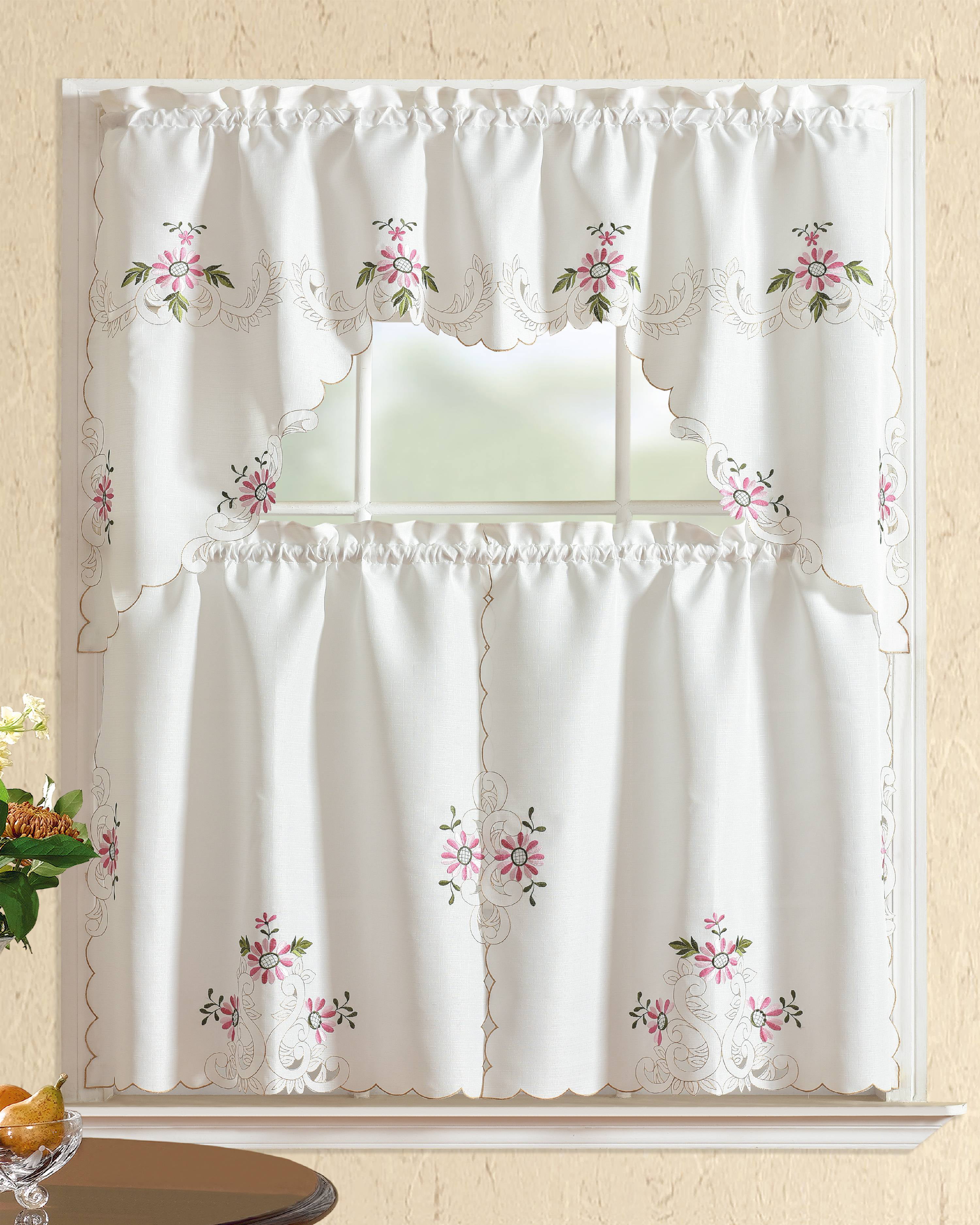 All American Collection Modern Embroidered 3pc Kitchen Curtain Set With