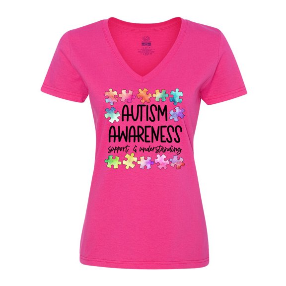 Inktastic Autism Awareness Support and Understanding Puzzle Pieces Women's V-Neck T-Shirt