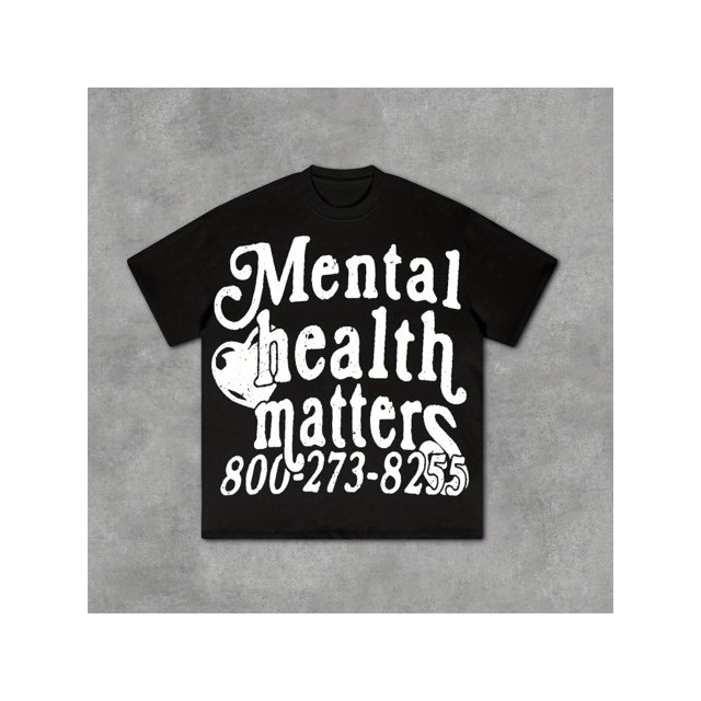 Men's Mental Health Matters 988-282-4555 Print Cotton T-Shirt - Black with White Text, Relaxed Fit Casual Short Sleeve Round Neck Tee, Machine Washable all-Season Comfort