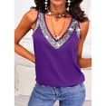 thumbnail image 4 of safuny Women's Loose Tank Tops Solid Sequined Retro Cami Tops Sleeveless V Neck Vest Elegant Casual Fit Beach Blouses Fashion Summer Purple XXL, 4 of 9