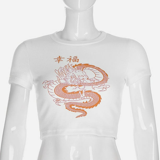 MRULIC tank top for women Character Dragon Print T Shirt Women Casual Tank Tee Streetwear Womens tops White L - Walmart.com