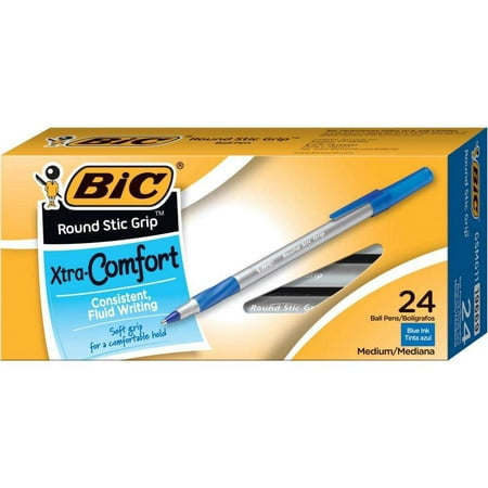 BIC Round Stic Grip Xtra Comfort Ball Pen, Medium Point (1.2 mm), Blue Ink,
