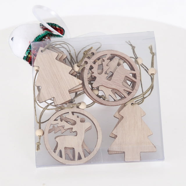 Fiudx Adornos Navideños de Madera, Juego de 12 Piezas, Papá Noel Vintage, Muñeco de Nieve y Camión Rojo, Decoración Festiva, Etiquetas de Regalo Multiusos, Adornos para Puerta, Fiesta de Navidad, Fác