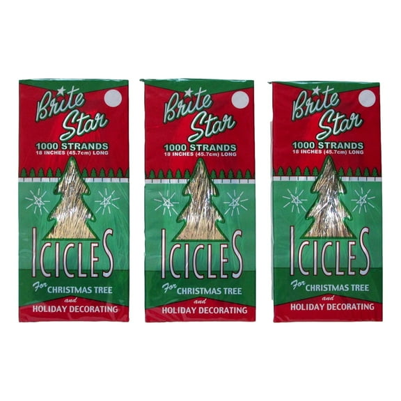 Brite Star 3000 Tinsel Icicles, Silver, 3 Packages, 1000 count each